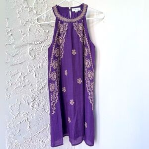 THML Anthropologie - Purple And Gold Trim Halter Dress